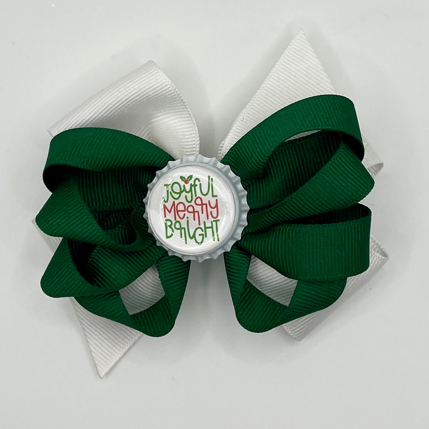 Joyful Merry Bright bottle cap hair bow