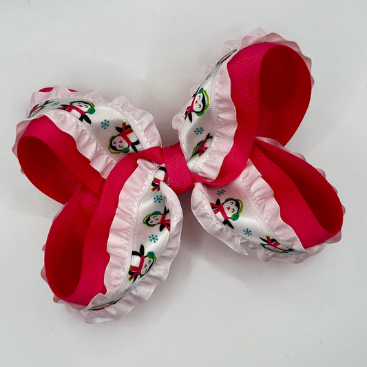 Winter penguin hair bow