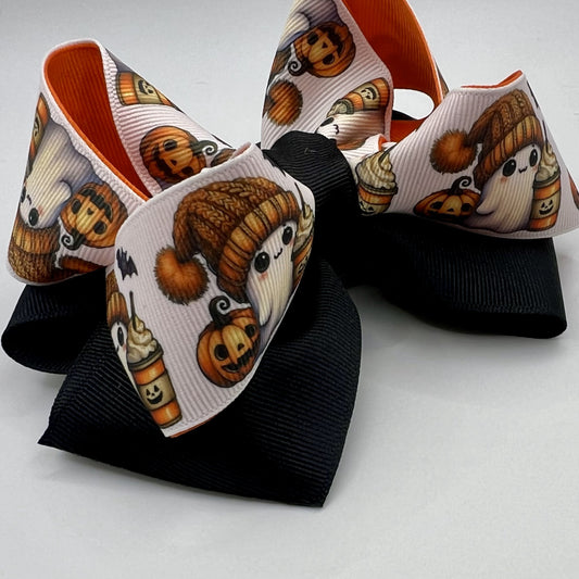 Halloween Hair Bow - Hipster Ghost with Coffee