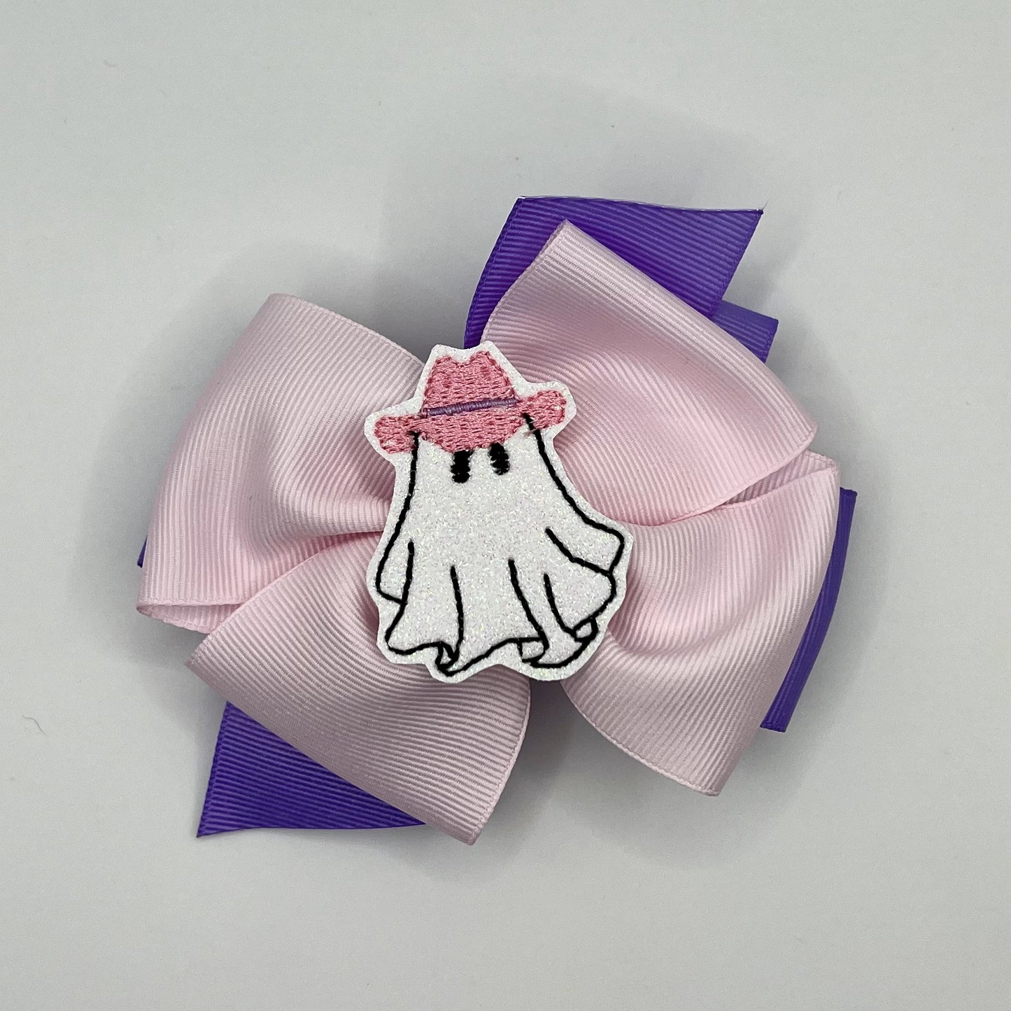 Pastel Halloween Hair Bow - Ghost with Cowgirl Hat feltie