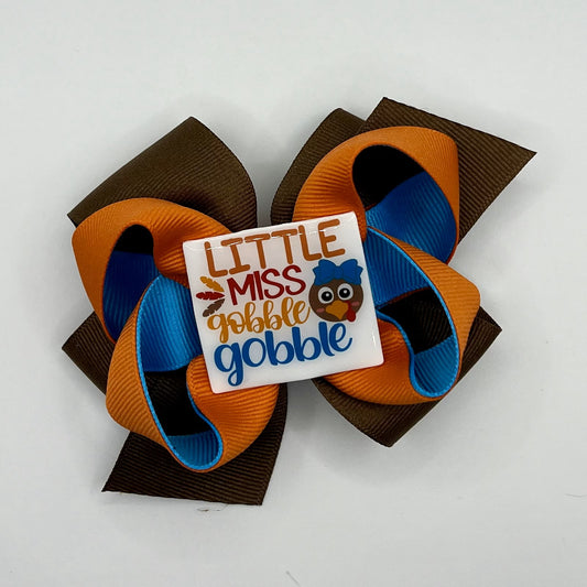 Thanksgiving Hair Bow - Little Miss Gobble Bobble