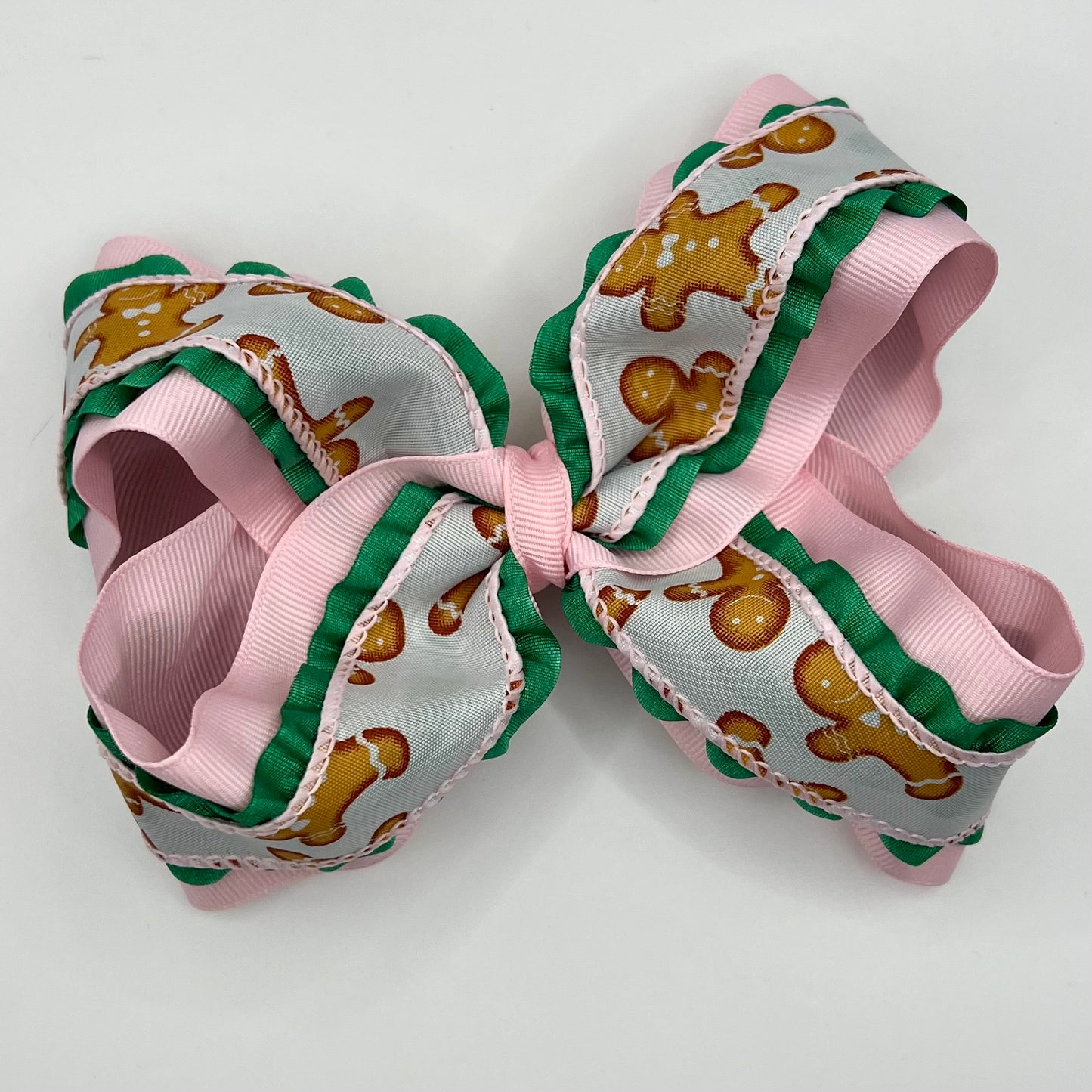 Pink and Green Gingerbread Cookie Hair bow