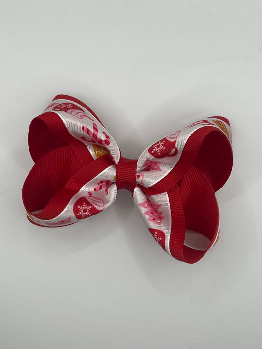Red and pink Christmas treats bow