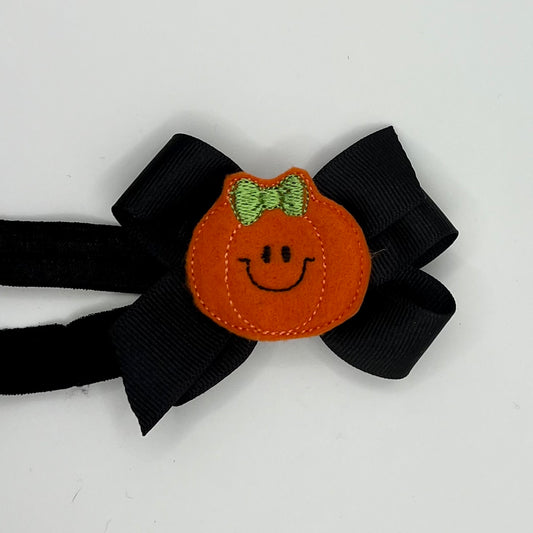 Happy, pumpkin, feltie bow on headband ￼