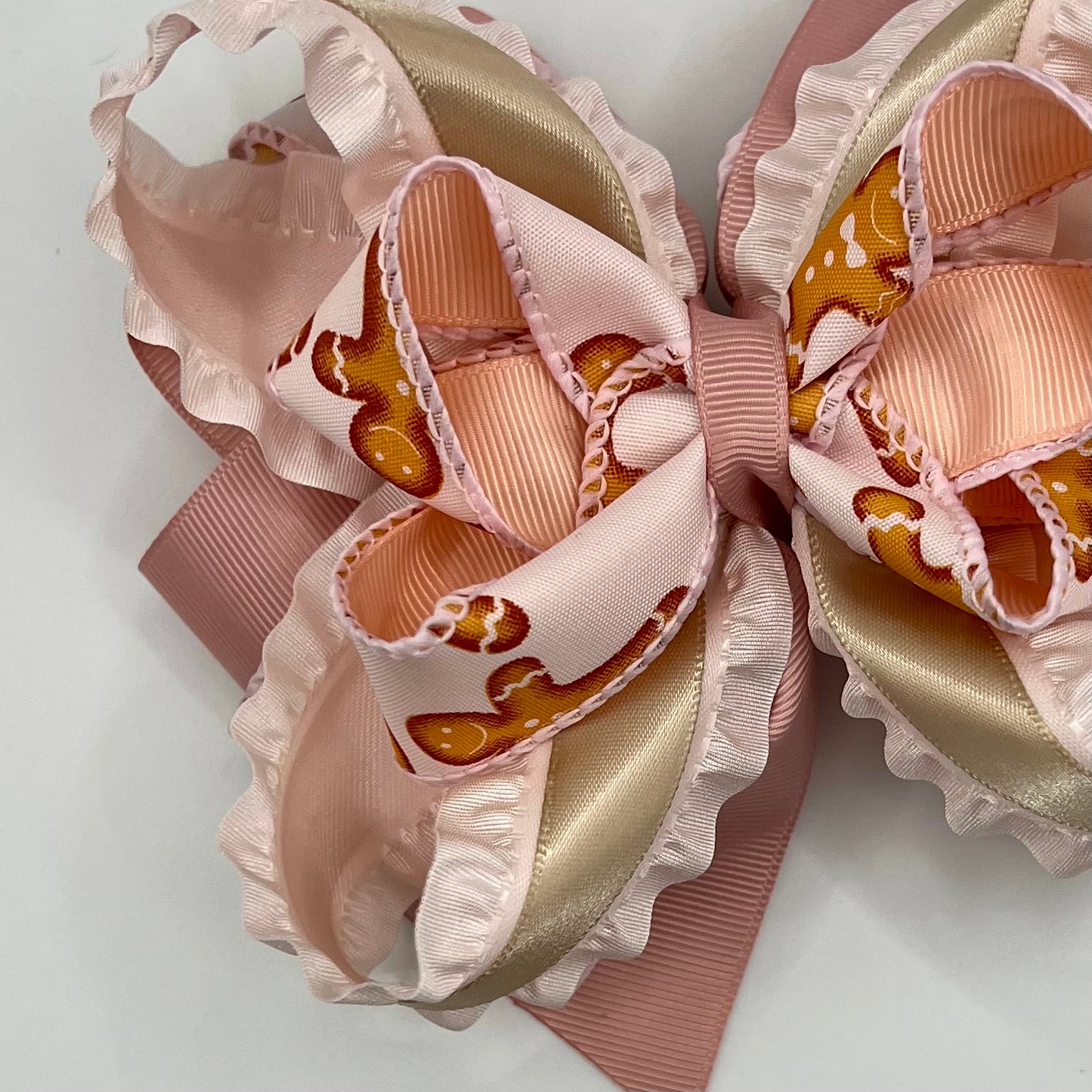 Mauve gingerbread cookie hair bow