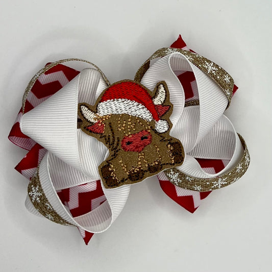 Highland cow ￼with Santa hat feltie bow