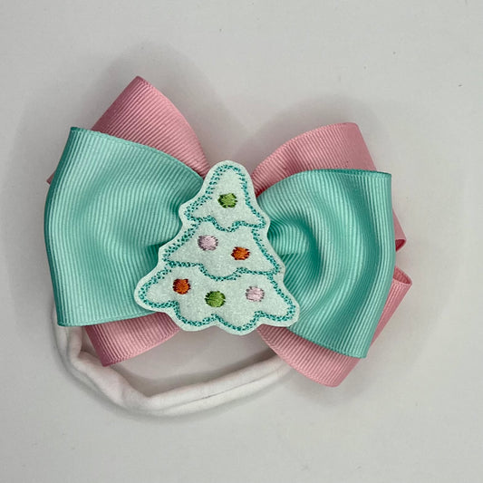 Christmas tree feltie bow on nylon headband