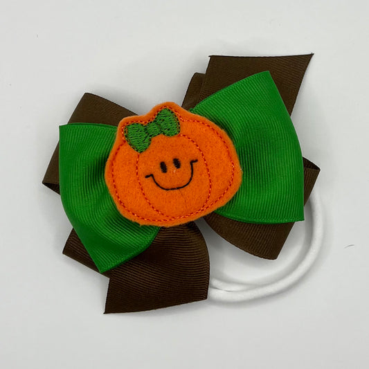 Happy Pumpkin feltie bow on nylon headband